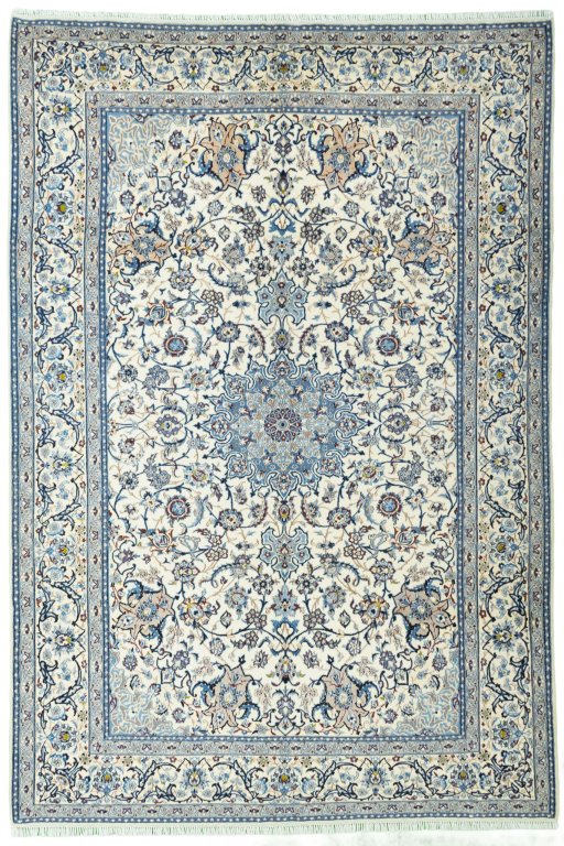 Full view of 2000s Nain rug from Iran / Persia, 312 × 214 cm in Beige tones