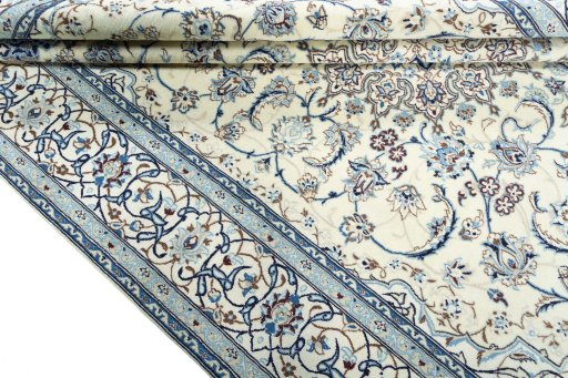 Close-up detail of New Nain rug from Iran / Persia showing Wool weave