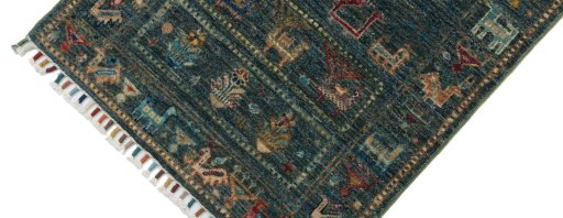 Backside of handmade New Samarkand rug showing knot structure and weave density