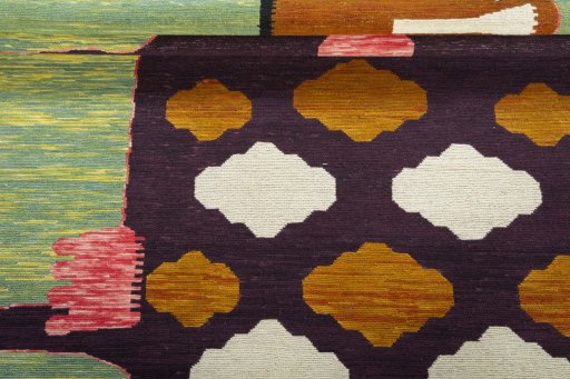 Full view of New Kilim Dastan rug from Turkey, 181 × 144 cm in Multi Color tones