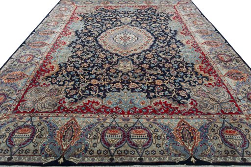 Surface texture of 1970s Kashmar rug with natural Wool and intricate pattern