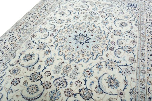 Backside of handmade 2000s Nain rug showing knot structure and weave density
