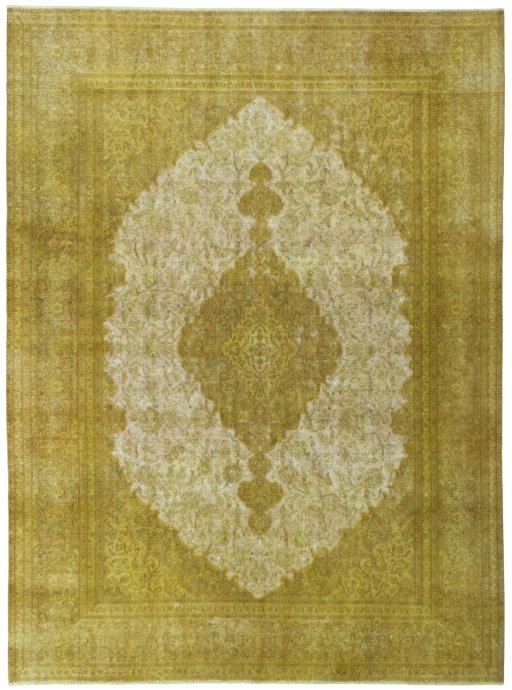 Full view of 1970s Vintage rug from Pakistan, 395 × 292 cm in Beige tones