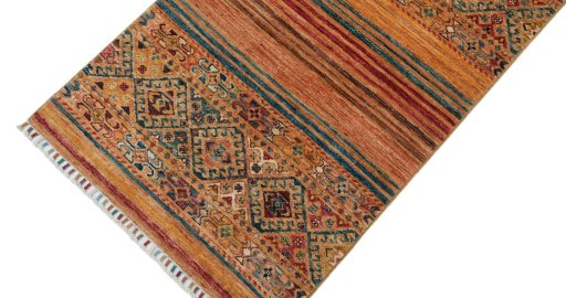 Backside of handmade New Samarkand rug showing knot structure and weave density