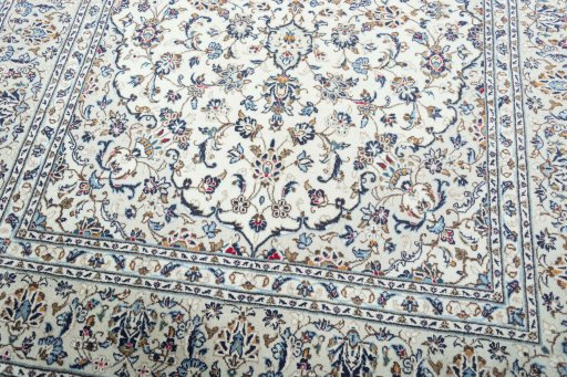 Close-up detail of 2000s Kashan rug from Iran / Persia showing Wool weave