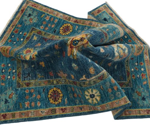 Full view of New Farahan rug from Pakistan, 115 × 83 cm in Blue tones