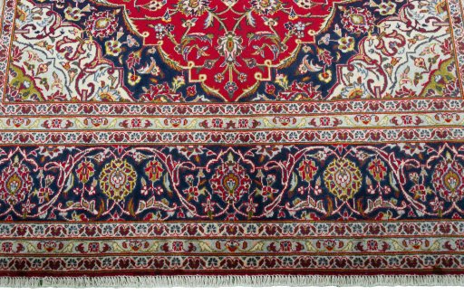 Full view of 2000s Kashan rug from Iran / Persia, 300 × 205 cm in Red tones
