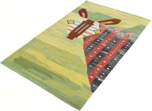 Corner detail of New Kilim Dastan rug showing border pattern and Wool pile