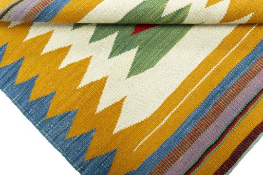 Full view of New Kilim Sofre rug from Turkey, 79 × 79 cm in Multi Color tones