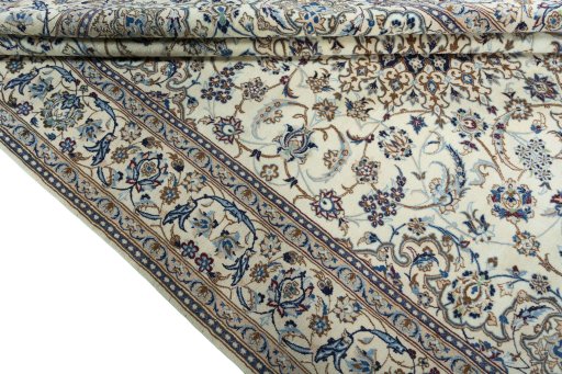 Close-up detail of 2000s Nain rug from Iran / Persia showing Wool weave