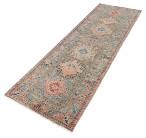 Close-up detail of New Kazak rug from Pakistan showing Wool weave