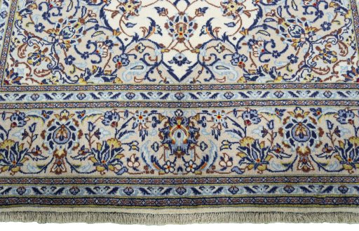 Full view of 2000s Kashan rug from Iran / Persia, 307 × 205 cm in Beige tones