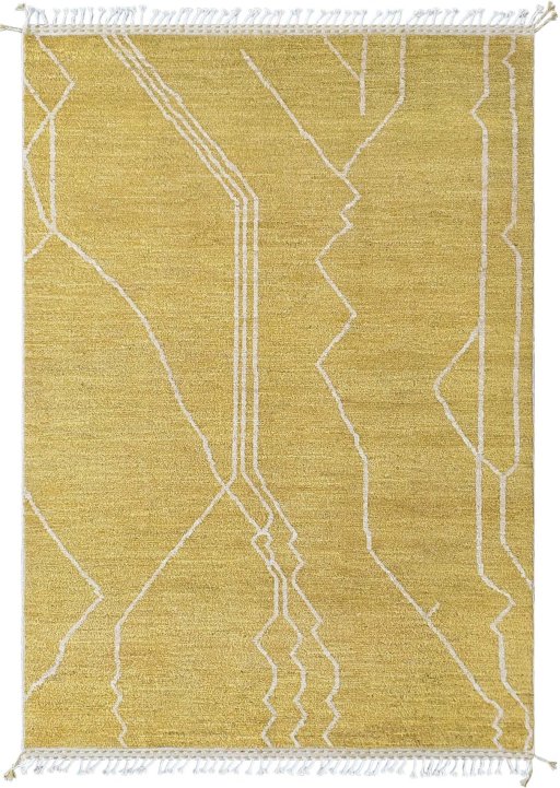 Full view of New Morocco rug from Pakistan, 246 × 174 cm in Yellow tones
