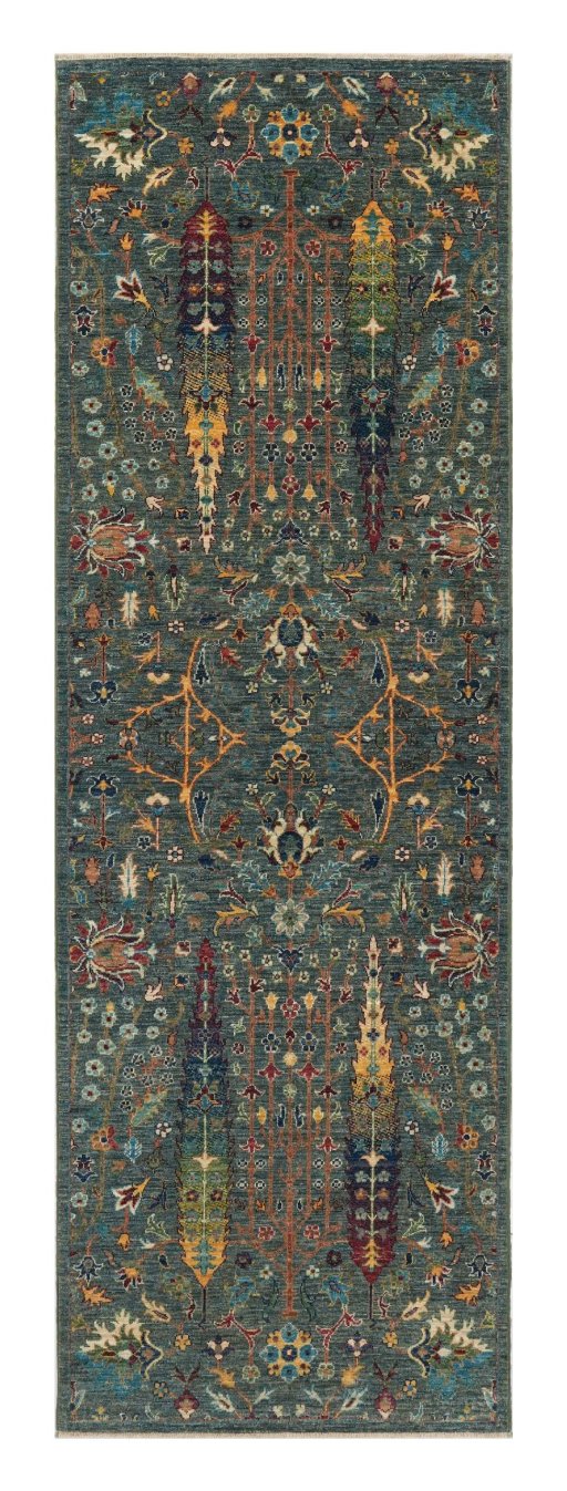 Full view of New Haj-jalili rug from Pakistan, 249 × 80 cm in Green tones
