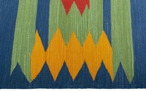 Close-up detail of New Kilim Sofre rug from Turkey showing Wool weave
