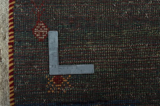 Close-up detail of 2000s Persian Gabbeh rug from Pakistan showing Wool weave