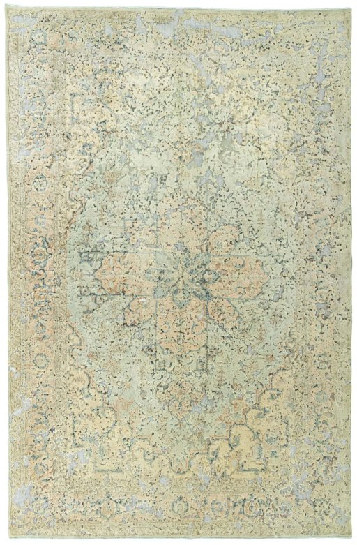 Full view of 1950s Vintage rug from Pakistan, 303 × 198 cm in Green tones