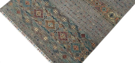 Backside of handmade New Samarkand rug showing knot structure and weave density