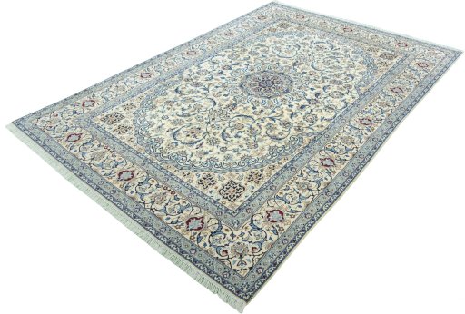 Corner detail of 2000s Nain rug showing border pattern and Wool pile