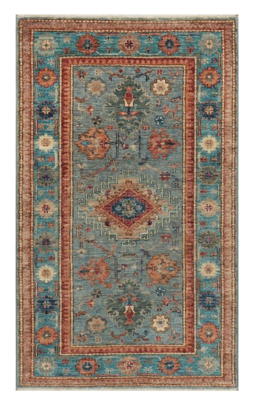 Full view of New Kazak rug from Pakistan, 125 × 80 cm in Gray tones