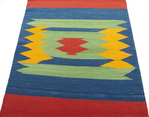 Close-up detail of New Kilim Sofre rug from Turkey showing Wool weave