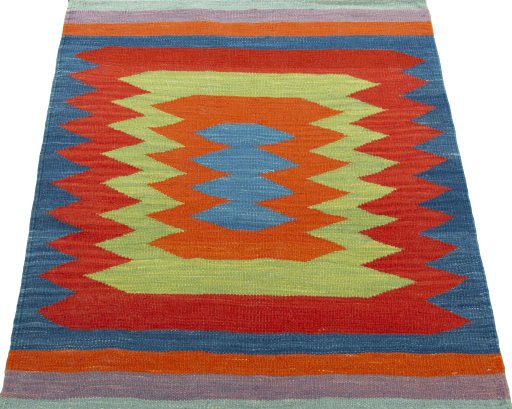 Close-up detail of New Kilim Sofre rug from Turkey showing Wool weave