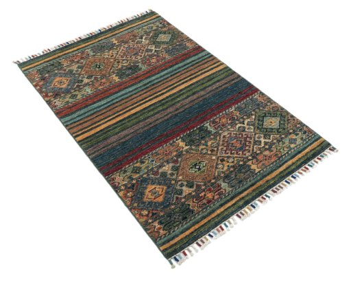 Corner detail of New Samarkand rug showing border pattern and Wool pile