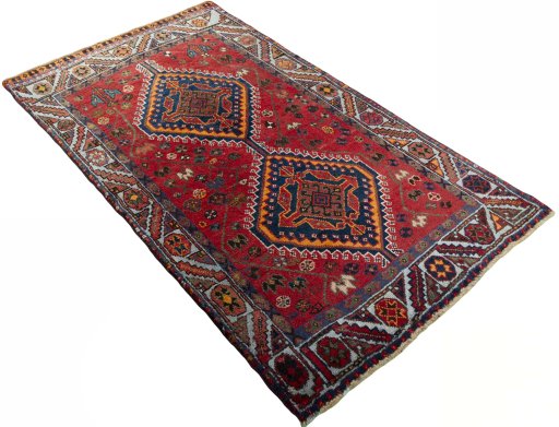 Close-up detail of 2000s Shiraz rug from Iran / Persia showing Wool weave