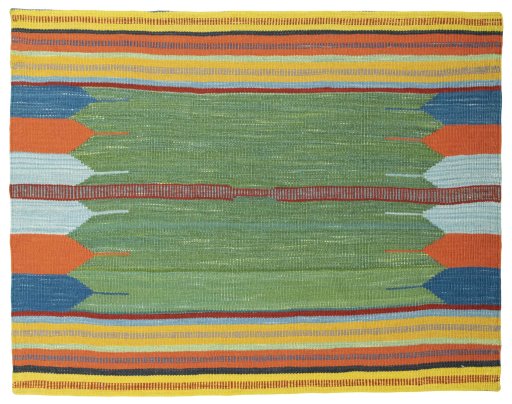Full view of New Kilim Sofre rug from Turkey, 79 × 102 cm in Multi Color tones