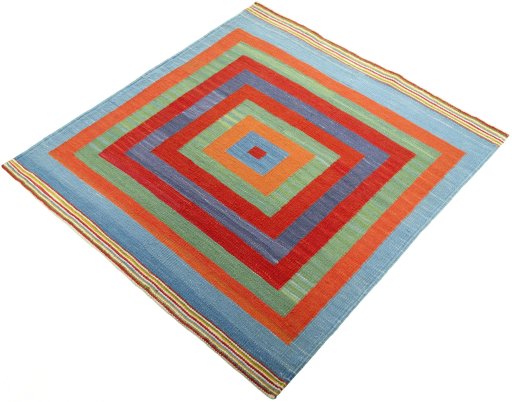 Corner detail of New Kilim Sofre rug showing border pattern and Wool pile