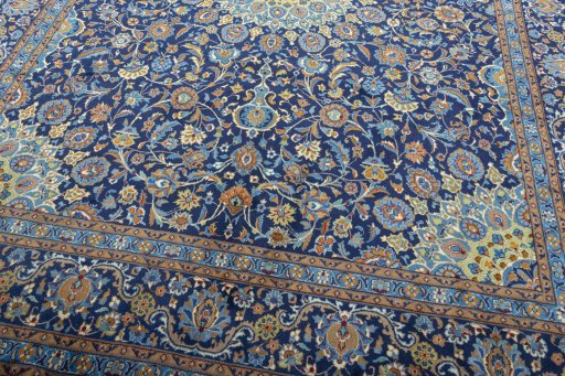 Close-up detail of 2000s Kashmar rug from Iran / Persia showing Wool weave