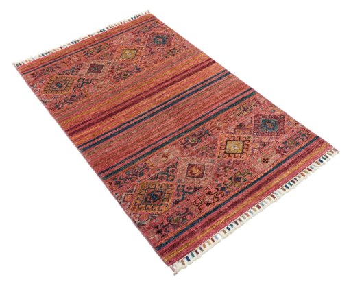 Corner detail of New Samarkand rug showing border pattern and Wool pile