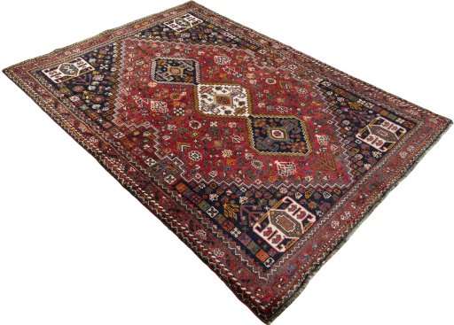 Close-up detail of 2000s Shiraz rug from Iran / Persia showing Wool weave