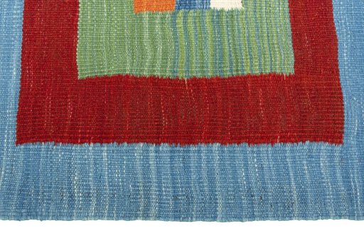 Close-up detail of New Kilim Sofre rug from Turkey showing Wool weave