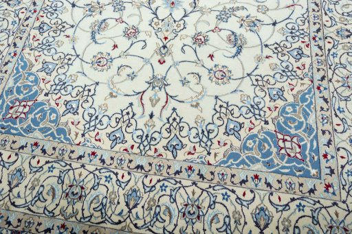 Close-up detail of 2000s Nain rug from Iran / Persia showing Wool weave