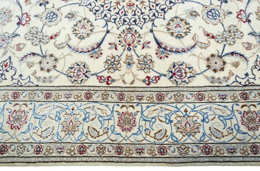 Full view of 2000s Nain rug from Iran / Persia, 301 × 196 cm in Beige tones