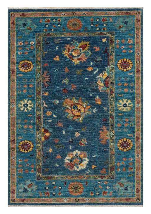 Full view of New Farahan rug from Pakistan, 121 × 82 cm in Blue tones