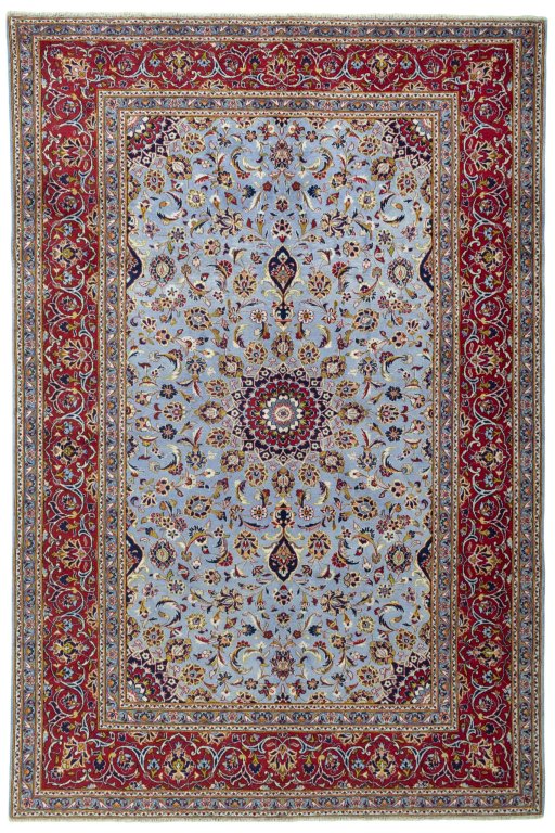 Full view of 2000s Kashan rug from Iran / Persia, 307 × 205 cm in Blue tones