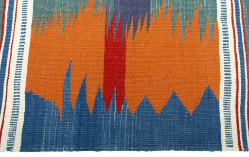 Close-up detail of New Kilim Sofre rug from Turkey showing Wool weave