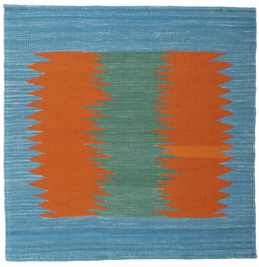 Full view of New Kilim Sofre rug from Turkey, 96 × 95 cm in Multi Color tones
