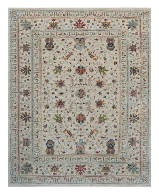 Full view of New Farahan rug from Pakistan, 302 × 246 cm in Beige tones