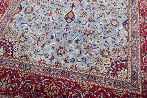 Close-up detail of 2000s Kashan rug from Iran / Persia showing Wool weave