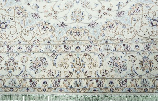Full view of 2000s Nain rug from Iran / Persia, 352 × 249 cm in Beige tones