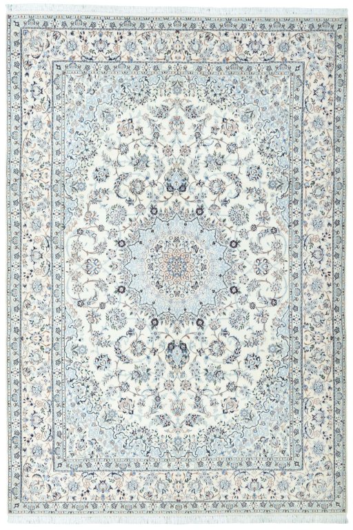 Full view of New Nain rug from Iran / Persia, 364 × 248 cm in Beige tones