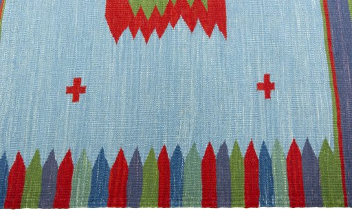 Close-up detail of New Kilim Sofre rug from Turkey showing Wool weave
