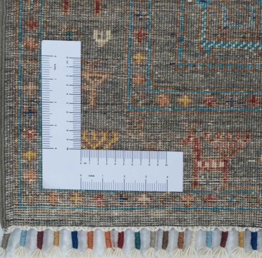 Corner detail of New Samarkand rug showing border pattern and Wool pile