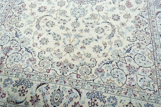 Close-up detail of 2000s Nain rug from Iran / Persia showing Wool weave