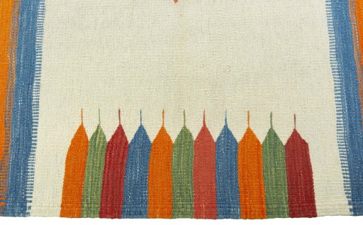 Close-up detail of New Kilim Sofre rug from Turkey showing Wool weave