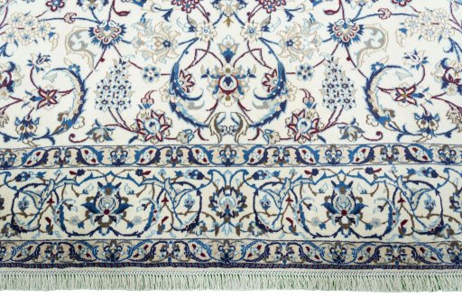 Full view of 2000s Nain rug from Iran / Persia, 310 × 201 cm in Beige tones