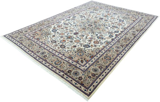 Corner detail of 2000s Kashmar rug showing border pattern and Wool pile